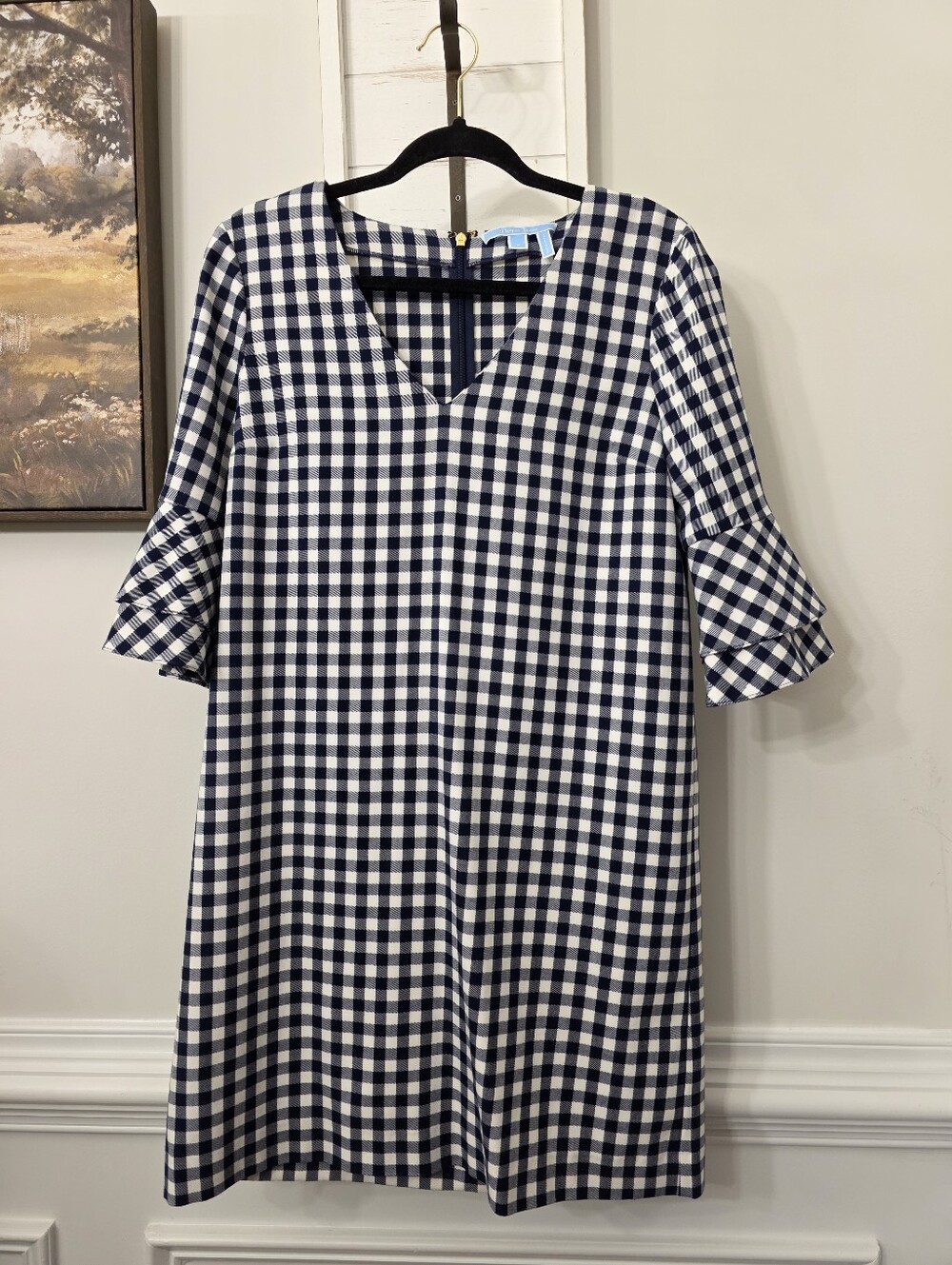 Draper James Navy And White Gingham Shift Dress Size 6 NWOT
